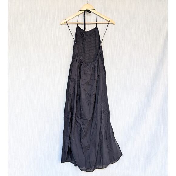 NWT AllSaints Iris Black Cotton Poplin Sleeveless Halter Neck Midi Dress, size 4 - Picture 2 of 10